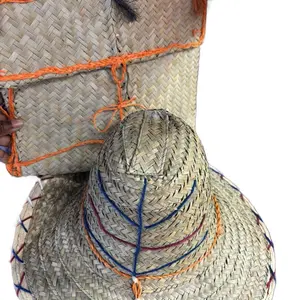 Haitian Hat and Bags Chapo Ak Makout Pou Lwa Yo Kouzen Ask Ogou Feray Handwoven Straw Hat with Colorful Tassels for Cultural Festivals