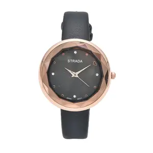 Strada Japanese Movement Crystal with Black Dial Watch in Faux Leather Strap (36.32mm) .25-7.75" Birthday Christmas Gifts