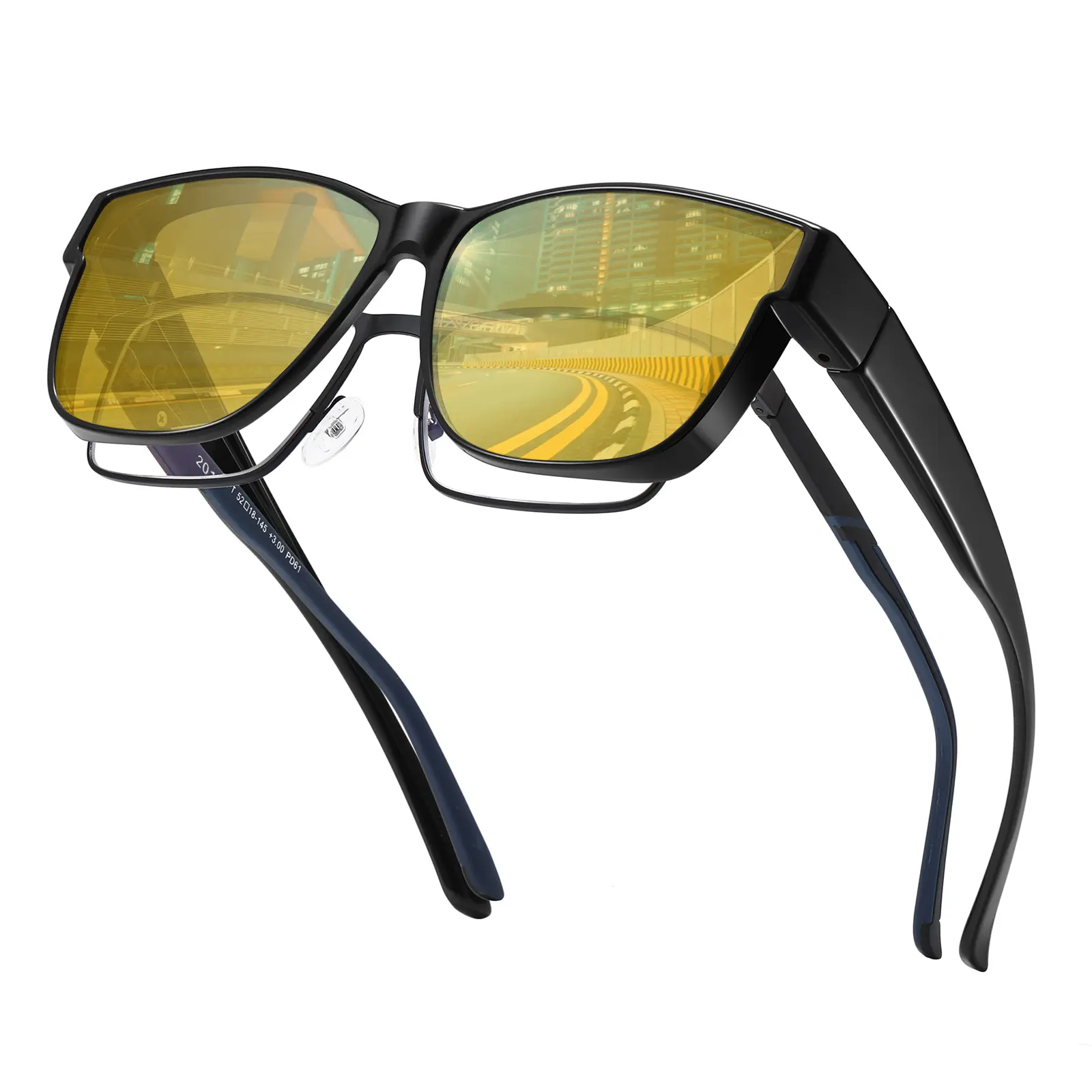 Unisex Overglasses Night Driving Glasses - Anti-Glare Polarized HD Yellow Polycarbonate Wraparound Lenses for Men and Women