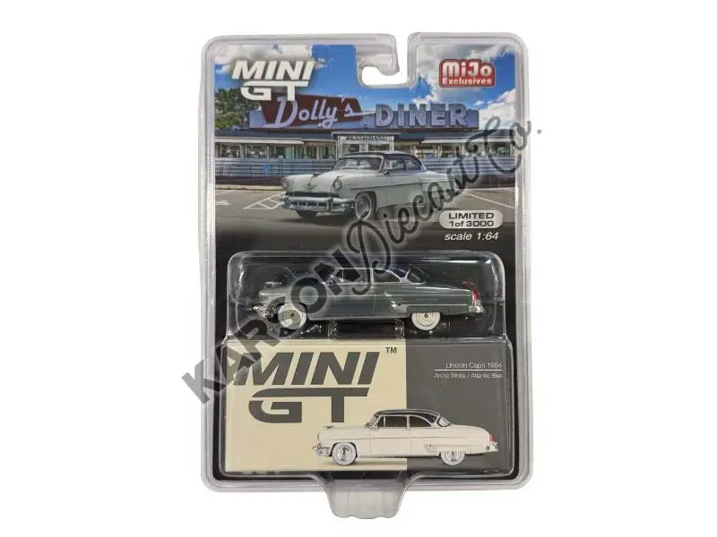 CHASE 1954 Lincoln Capri – Arctic White / Atlantic Blue – Mijo Exclusives (Mini GT) Diecast 1:64 Scale Model - TSM MGT00631