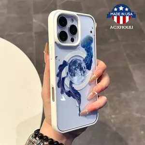 Chic Magnetic Case for iPhone11/12/13/14/15/16/promax Moon Jellyfish Pattern MagSafe Ready, Anti-Slip, Ultra Thin | Aesthetic Touch for Daily Use