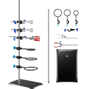 【DealsForYouDays】VEVOR Lab Stand Support, Laboratory Retort Support Stand Set, Steel Lab Stand 23.6" Rod and 8.3" x 5.3" Cast Iron Base, Includes Flask Clamps, a Burette Clamp and Cross Clamps
