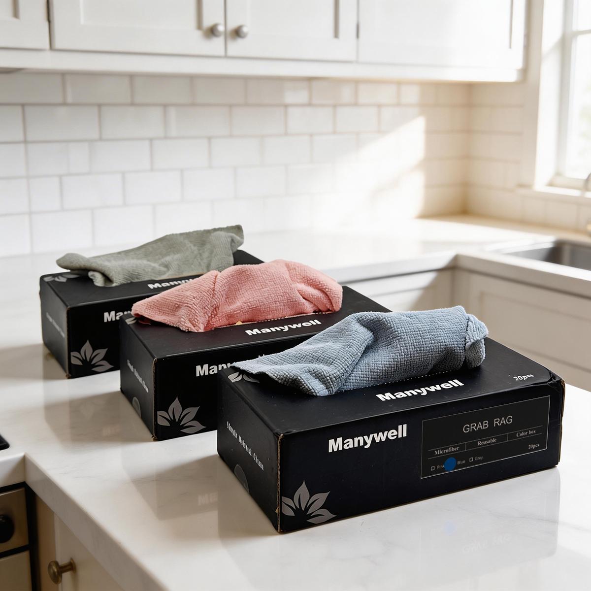 Each box contains 20 cleaning cloths, convenient hand towels, absorbent kitchen rags, measuring 8.66 inches * 8.66 inches, reusable, multifunctional household cleaning cloths and towels, suitable for the kitchen, bathroom, living room, and dining table.