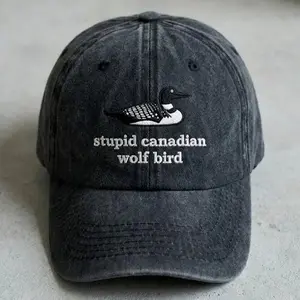 Stupid Canadian Wolf Bird Embroidered Cap, Get In Loser We're Going To The Cottage Baseball Hat, Hockey Romance Unisex Cap, Hockey Fan TWL42