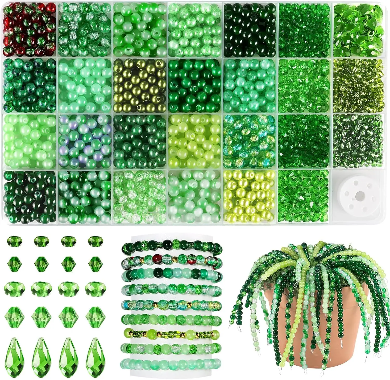 1600Pcs Green Glass Beads for Bracelets, 6mm Crystal Beads for Jewelry Making Beaded Plants, Round Glass Beads with Faceted Bead Seed Beads for DIY Plant Making Crafts Earrings Necklace - Home Improvement.