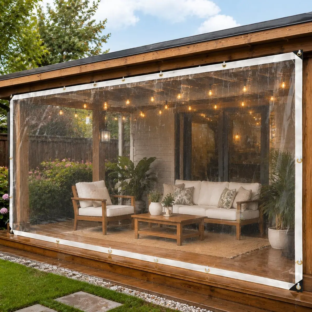 10x13FT PE Heavy-Duty Waterproof Clear Tarp with Grommets - Transparent Outdoor Rain Cloth for Camping, Patios Home Supplies by Sohochic Cover