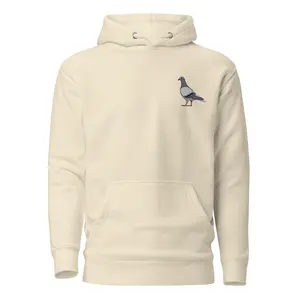 Embroidered Pigeon Hoodie - Hand-Drawn Bird Patch