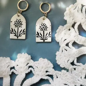 Black Dahlia Arch Ceramic Earrings