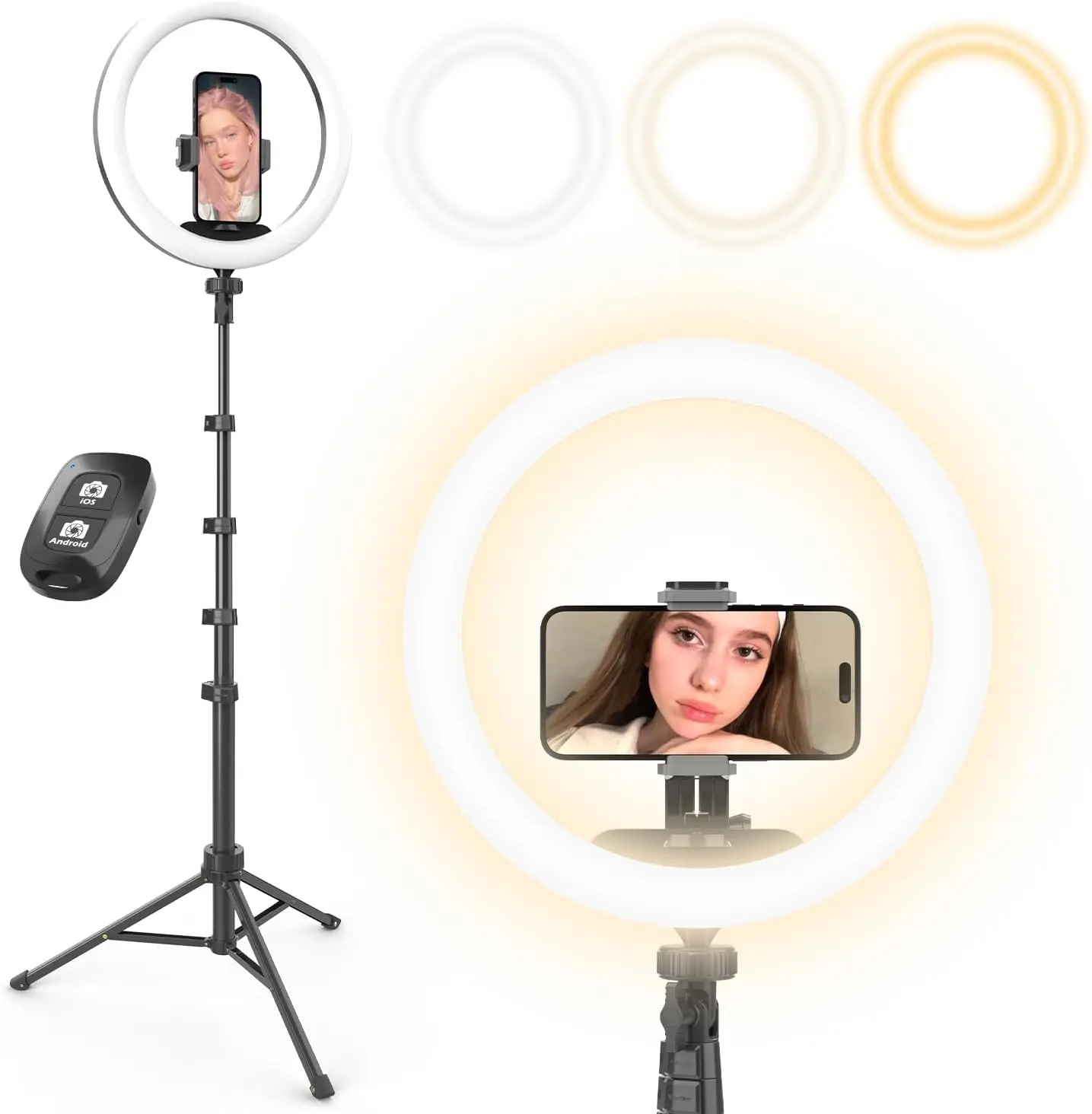 12" Ring Light with 62" Extendable Tripod Stand & Remote| LED Selfie Light with Phone Holder for Video Recording, Makeup, Content Creation, YouTube,, Twitch, Camera & Webcam