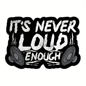 1PC "IT'S NEVER LOUD ENOUGH Audio Slogan Sticker (Distressed font + speaker elements + car body fit) Car personal sticker Adds audio cool vibe For car audio fans"
