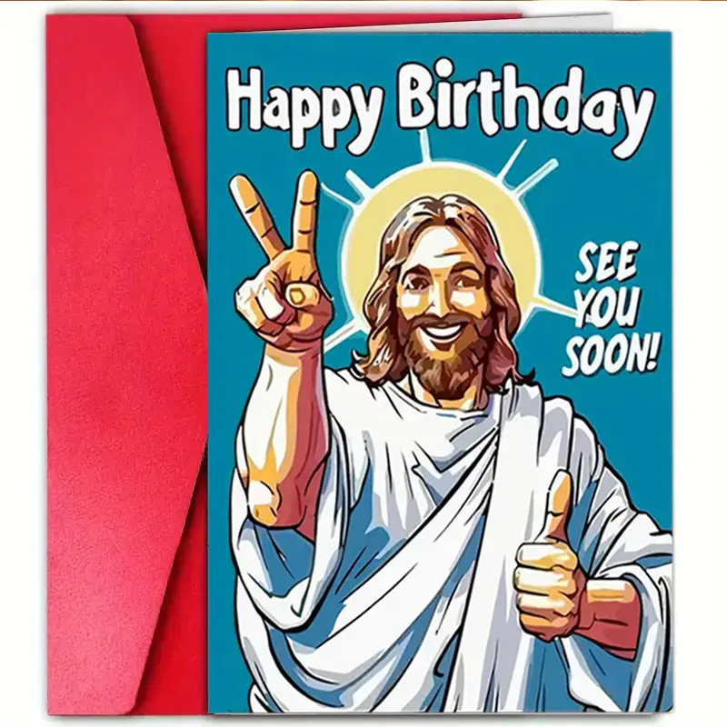 1pc Funny Religious Birthday Card With Jesus Design, Humorous "See You Soon" Greeting Cards For 40th, 50th, 60th Milestone Birthdays, High-Quality Print, Includes Envelope, Ideal For Men, Women, Family, Friend, Friendship Celebration