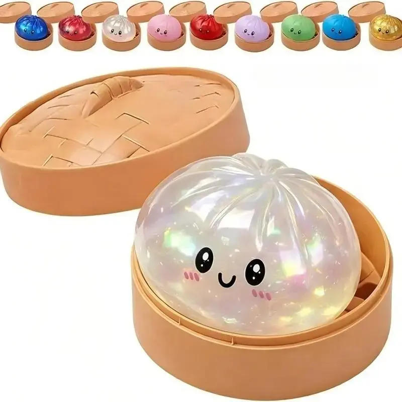 Squishy Dumpling Stress Toy - Soft Sensory Squeeze Ball with Steamer Case, Creative Hand Fidget for Anxiety Relief & Fun Gift