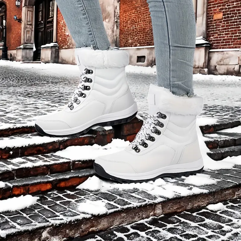 Women's White Platform Snow Boots, Water-Resistant & Insulated Polyurethane High-Tops with a Slip-Resistant Eva Sole, Shoe, Walking Shoes