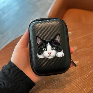 Carbon Fiber Earbud Storage Case, Eva Hard Edge Headphone Cable Charger Box, Simple Design with Mesh Pocket, Durable Portable Protection