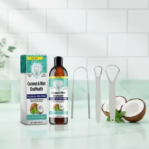 100ml Coconut Oil Mint Mouthwash & 3 Counts Tongue Scraper Set, Teeth Care Kit, Daily Oral Care Product for Men & Women, Oral Hygiene Essentials