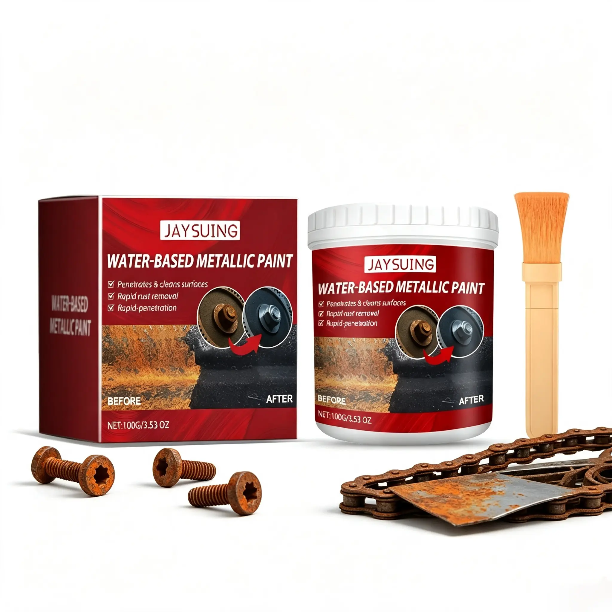 100g Water-Based Metal Rust Solution, 1Pc with Brush, Car Chassis Coating Primer, Automotive Protection Fluid for Corrosion Resistance & Spread Prevention