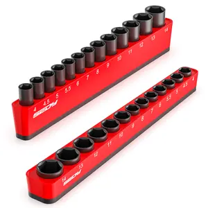 2-Piece 1/4"-Drive Metric Magnetic Socket Organizer Set (Holds 26 Sockets) - Detachable Tool Tray with 5mm Magnetic Base for Garage/Home Workshop(Sockets Not Included)