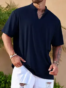 Men's Plus Size Stand Collar T-Shirt, Casual Business Short Sleeve Top, Breathable Comfortable Summer Wear, Ideal for Gym & Daily Use