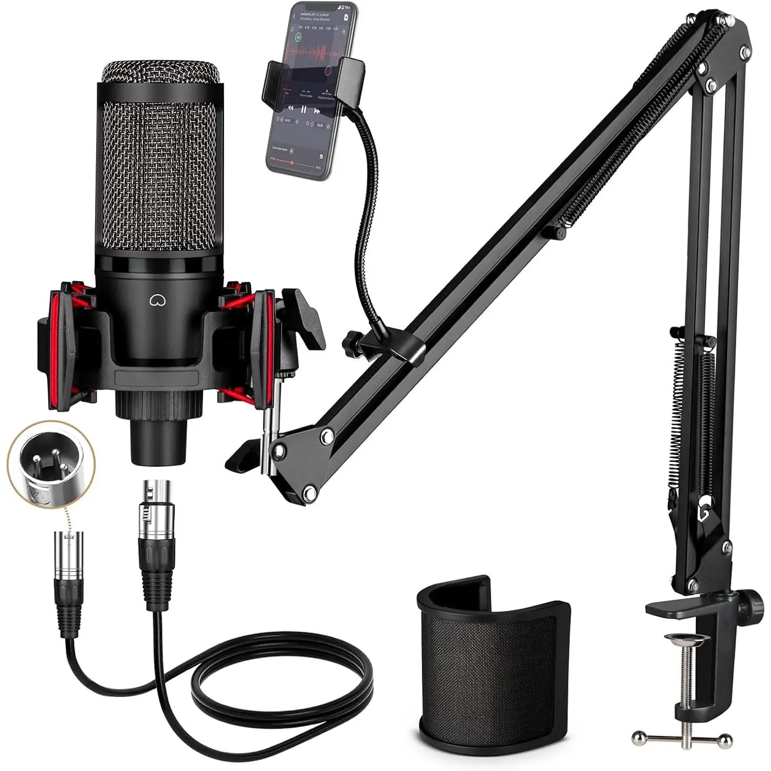 Condenser Microphone XLR,Professional Studio Recording Microphone for  PC,Cardioid Podcast Mic Kit with Boom Arm,Gaming Microphone for Streaming,ASMR,Singing,Voice Over,Vocal,YouTube,Zoom