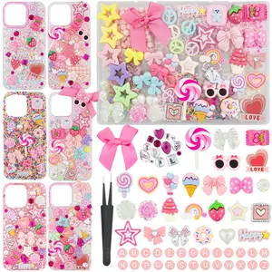 1430 Pcs Junk Phone Case Decoration Kit with Kawaii Candy Bow, Charms for Customizing Cases, Letter Beads, Nail Accessories, Flatback Pearls, Rhinestones, Cute Aesthetic Decor for Personalization