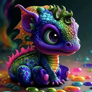5D DIY Full Diamond Round Diamond Painting - Diamond Art Kit Colorful Dragon Mosaic, Canvas - DIY Decoration, Home Wall Decor, Suitable for Halloween and Christmas, Birthday and Anniversary Gifts