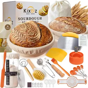 Sourdough Starter Kit with Round & Oval Banneton Bread Proofing Basket, Complete Sourdough bread baking supplies with Sling, Starter Jar, Dough Whisk, Scrapers, & Bags for Bakers Wife