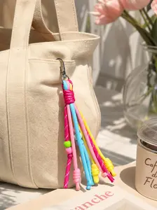 Miu-Style Multicolor Handmade Braided Keychain, Y2K Rainbow Umbrella Rope Bag Charm with Beads, Essential for School, Work, Daily Use