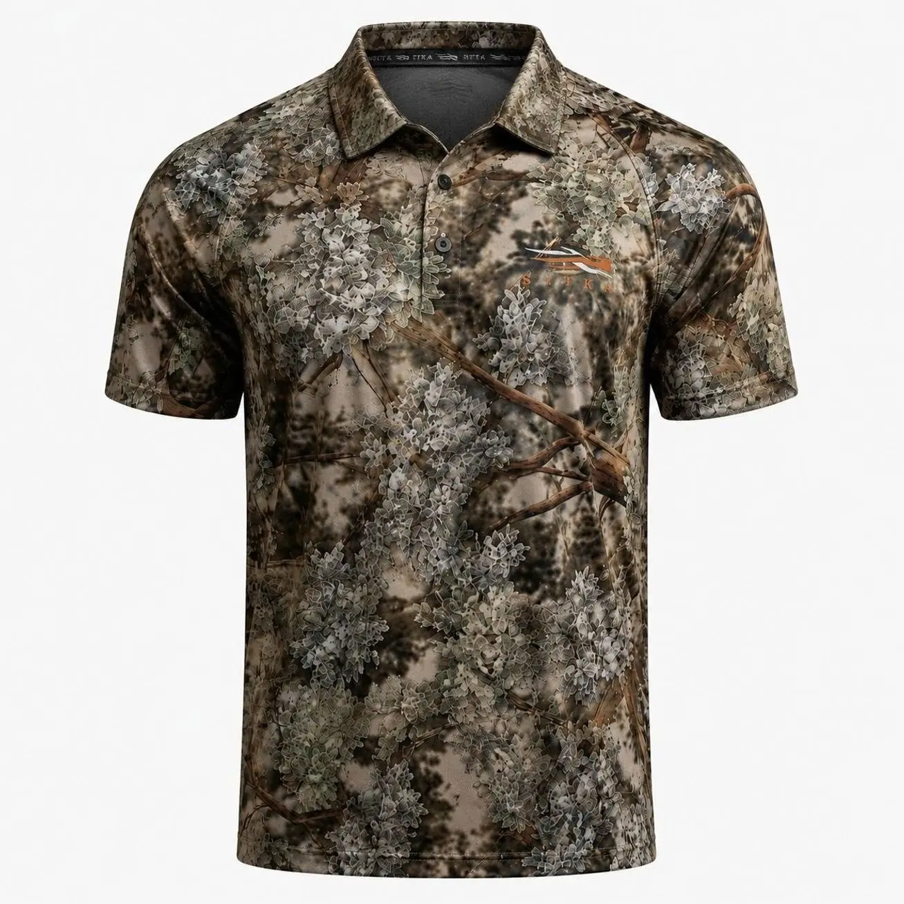 SITKA Men's Camo Hunting Polo Shirt – Lightweight Short Sleeve Outdoor Performance Polo