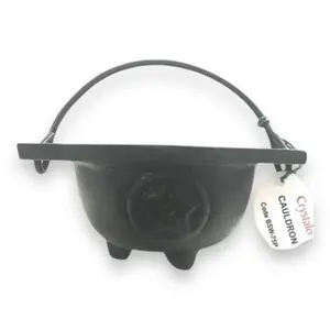 Crystalo Pentacle Cast Iron Cauldron Bowl - Caldero - 3" & 2.5" Inch - Small Ritual Pot with Lid Religious Decor Classic Aesthetic