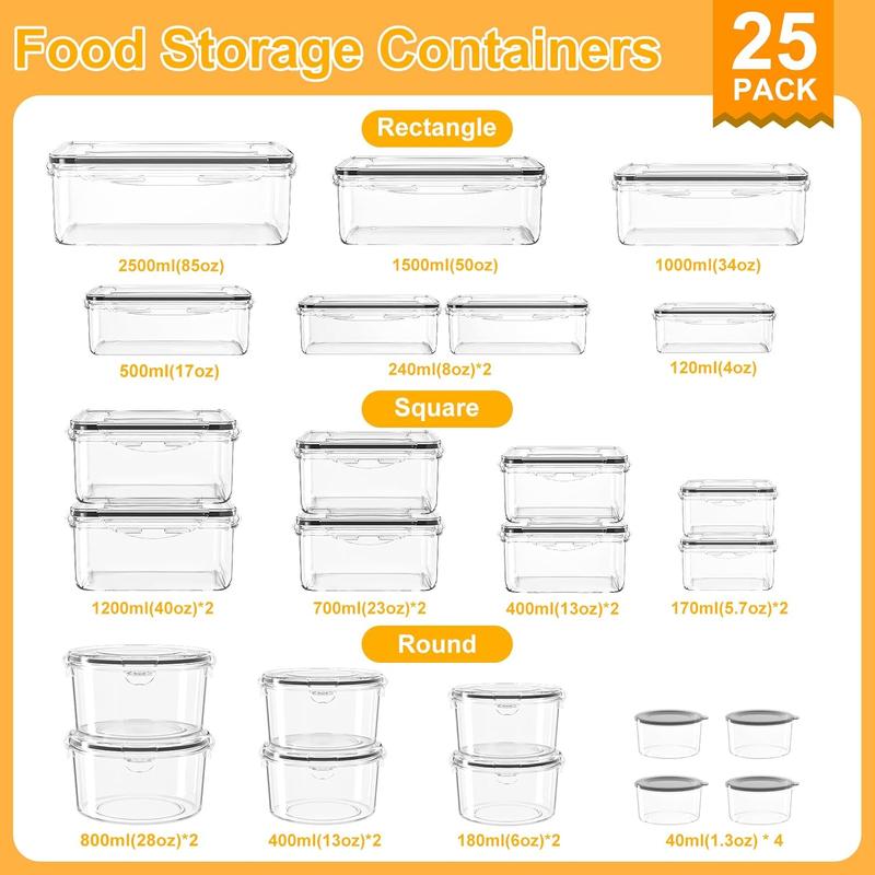 50 PCS Large Airtight Food Storage Containers 25 Containers & Lids Reusable Leak-Proof Stackable BPA-Free Snackbox