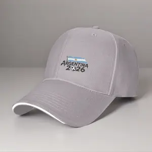 (G3)Argentina 2026 Soccer Fan Baseball Cap White Black Piping Brim Ha