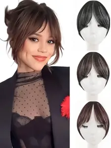 Elegant Clip-In Straight Bang Wig - Synthetic Fiber, Natural Look, No Glue Needed, Perfect for Daily Styling, Dates, and Forehead Coverage, Wavy Style Suitable for Women of All Ethnicities