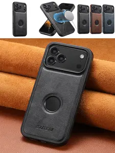 PU Leather Cover for iPhone 17/17 Air/17 Pro/17 Pro Max, Retro Logo-View Slim Shockproof Protective Case with Wireless Charging Compatibility, Blue