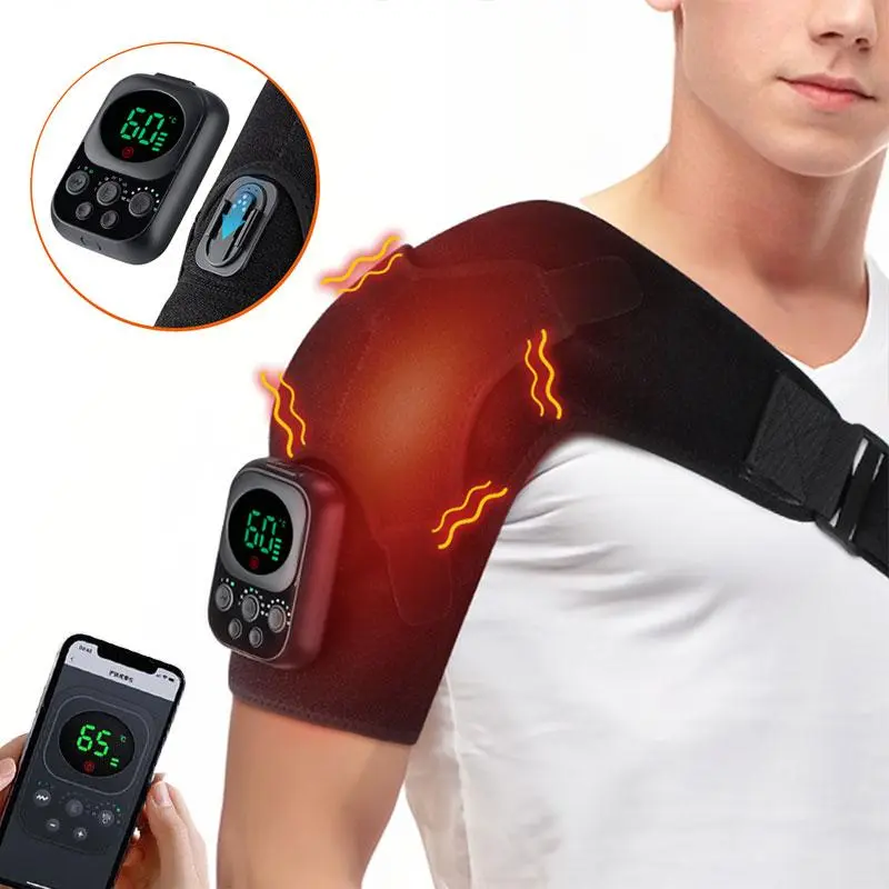 Electric Shoulder Massager, Muscle Massagers, Cordless Heated Adjustable Shoulder Strap, Universal Shoulders, Detachable Wireless Control, 3 Massage Levels, 6 Temperature Settings, Relax Muscles, Christmas Gift