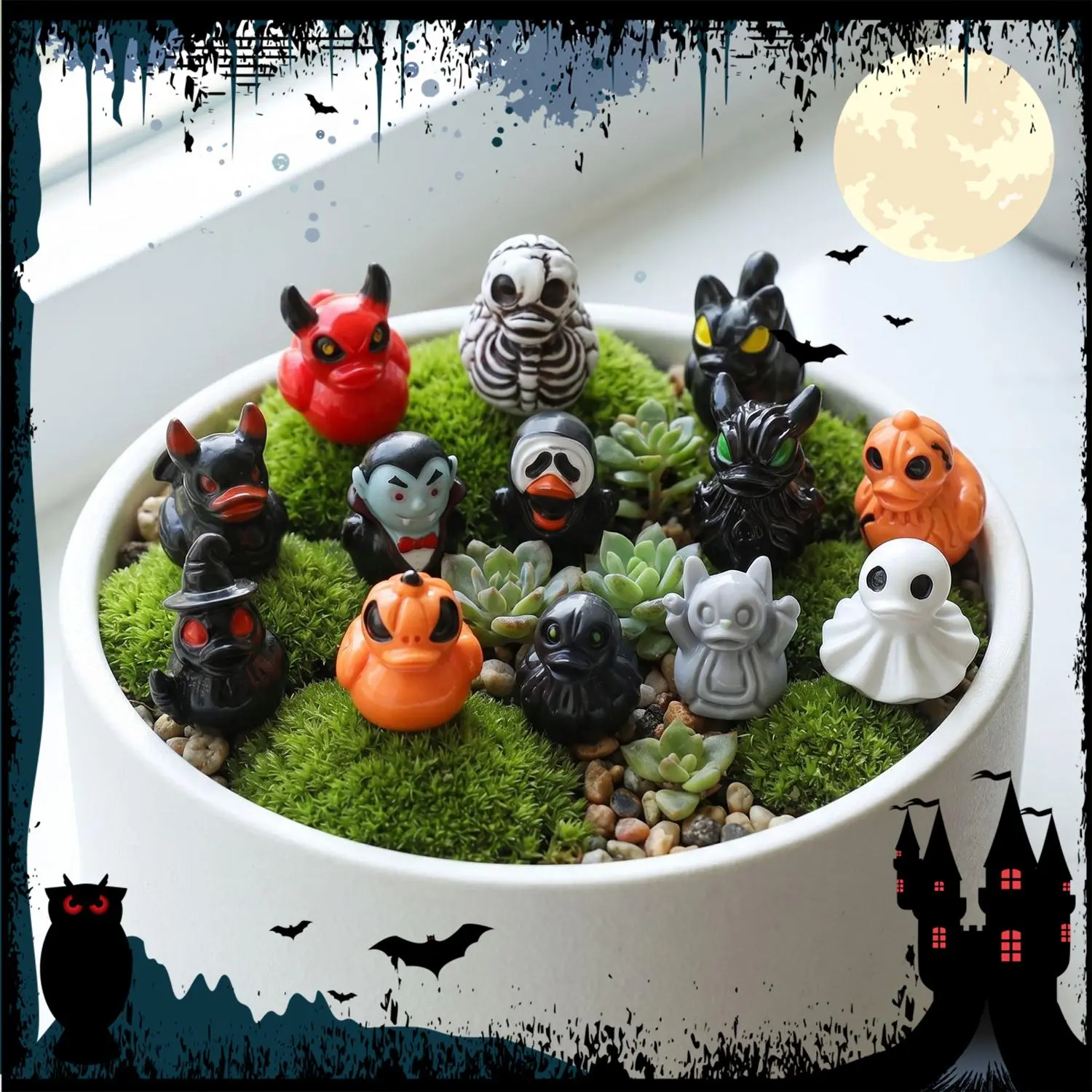 Halloween Mini Ducks, Mini Devil Ghost Skull Resin Ducks Figurines, Cute Spooky Desktop Decor, Halloween Christmas Party Favors Gift DIY Craft Dollhouse Decor (12PCS)