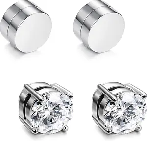 Stainless Steel Magnetic Stud Earrings for Men Women Non-piercing CZ Hypoallergenic