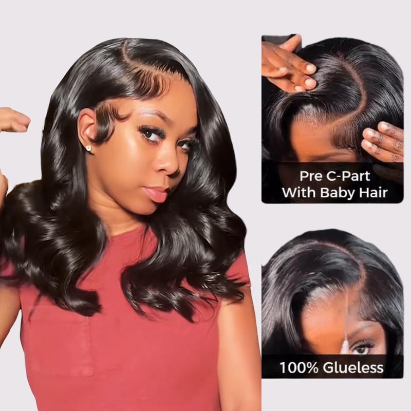 KissLove Body Wave Bob Wig, 250% Density Human Hair, Glueless Wear & Go 6x4.5 Lace Closure, Pre-Styled Pre-Plucked Natural Black Color & Honey Blonde Highlight Color Wig for Black Women
