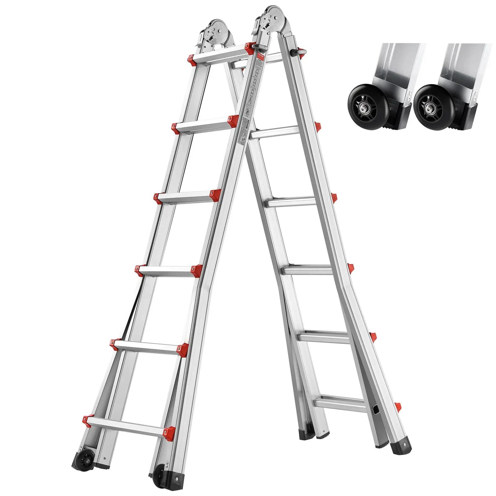 【summerfinds】VEVOR Telescoping Ladder A Frame with Wheels, Max. 20 FT Compact Aluminum Extension Ladder, Multi-Function Portable Collapsible RV Ladder, Telescopic Ladder for Homework Stairs Indoor Outdoor Roof, 330lb Load