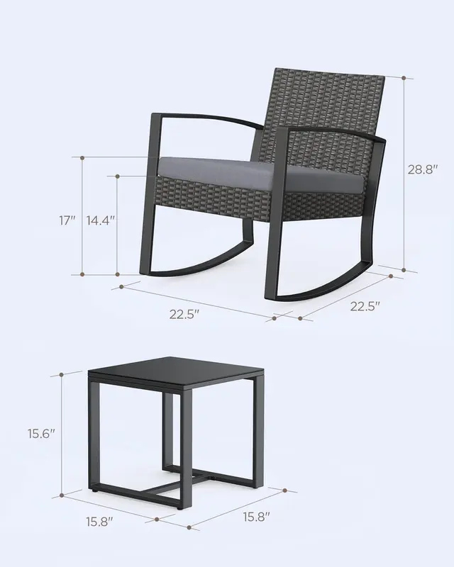 GIZOON 3 Pieces Patio Furniture Set Rocking Bistro Set Outdoor Rattan Conversation with Coffee Table for Garden Balcony Backyard Poolside (Grey Cushion) GIZOON 3 Pieces Patio Furniture Set Rocking Bistro Set Outdoor Rattan Conversation with Coffee Table for Garden Balcony Backyard Poolside (Grey Cushion)