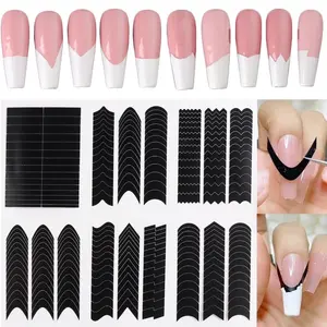 French Tip Nail Stickers 6 Sheets Self-Adhesive Nails Sticker French Tips Guides Tool Wave Lines Nails Tape for Nail Art Airbrush Stencils Set