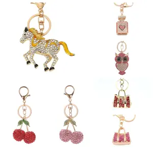 Sparkly Bling Rhinestone Keyrings – Crystal Horse Owl Cherry Perfume Handbag Purse Charm Pendant, Shiny Car Key Fob Backpack Accessory, Bag Charms, Cute Keychain Gift for Women Girls Christmas