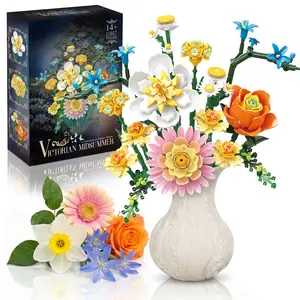Flower Bouquet Building Set, Botanical Arrangement Kit for Adults and Teens, Relaxing and Creative DIY Activity, Charming Anniversary Gift for Her, Vibrant Aesthetic Decor for Living Room or Home Office Display