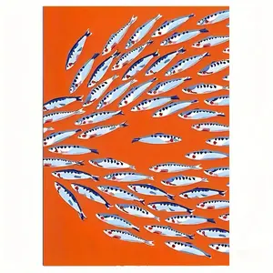 Abstract Sardines Oil Painting Art Print - For Living Room, Bedroom, Office, Dining Room - Unique Creative Poster, Ideal Gift, Home Decor, Fish Decoration restaurant wall