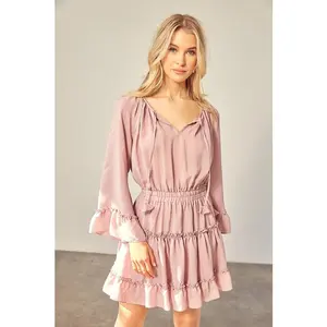 Mustard Seed Woven Peasant Dress with an Elasticized Waist Casual Cotton