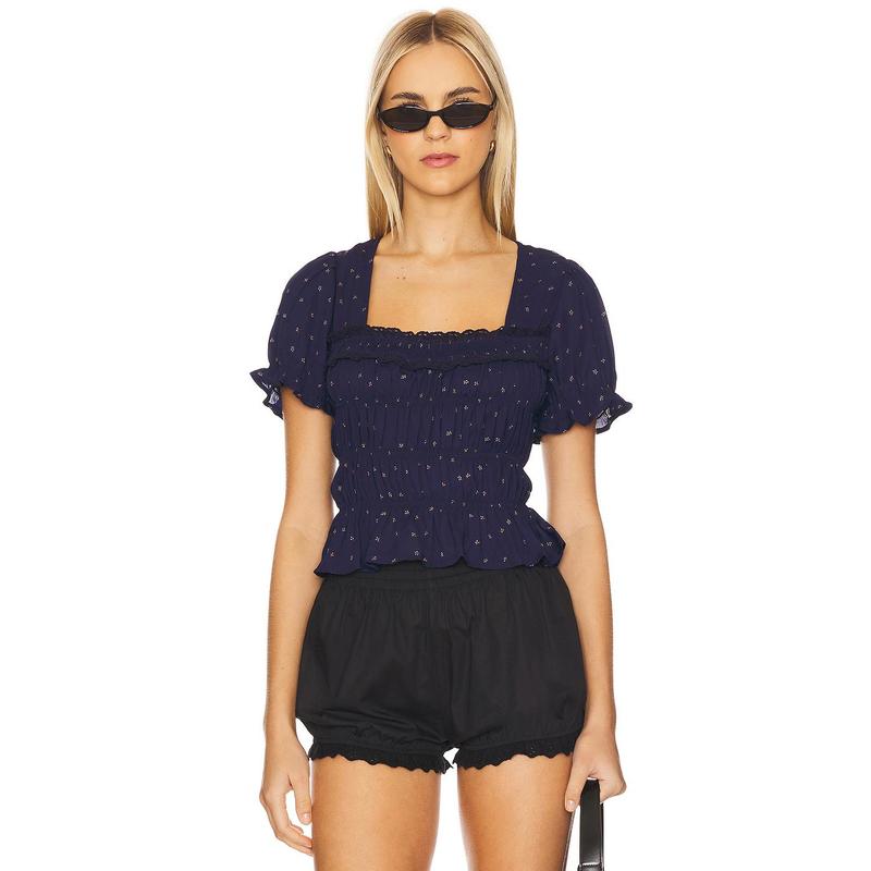 Free People Adore You Blouse in Peacoat Combo