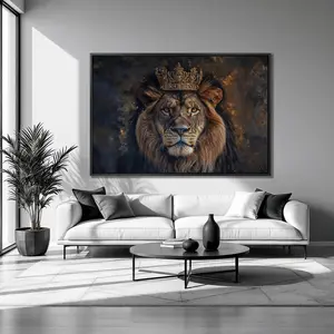 [UNFRAMED POSTER] Royal Lion with Crown UnFramed Wall Art Print King of Beasts Luxury Wall Art Wildlife Painting Print Regal Animal Decor Gift Ready to Hang