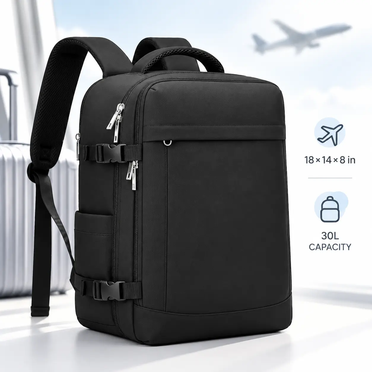 [Lossga] 30L Personal Item Travel Backpack for Frontier & Allegiant Airlines, Underseat Bag, Fits 18x14x8 in Size Limit, for Men and Women, holiday use, anti-theft design, lightweight carry, Laptop Backpack, waterproof weekender