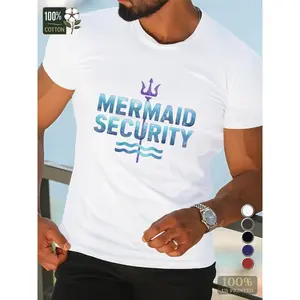 MERMAID SECURITY Logo with Trident Men'S Pure Cotton Tshirt Comfort Fit