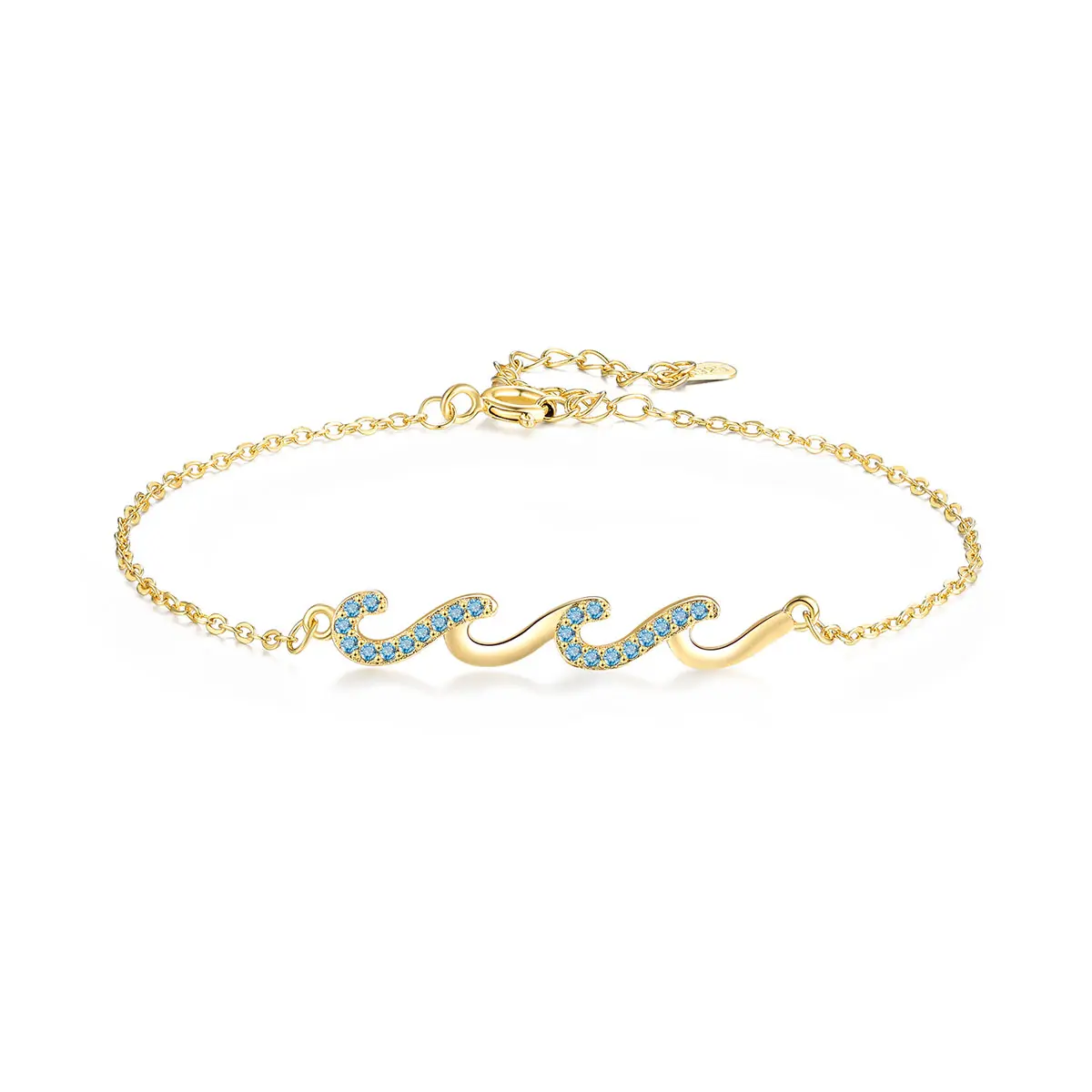 Wave Bracelet for Women with Cubic Zirconia Wave Motif, Exquisite Trendy Hypoallergenic Metal, Adjustable for Wrist or Ankle, Gift for Graduations, Exquisite Trendy Bracelet, Bracelets For Women