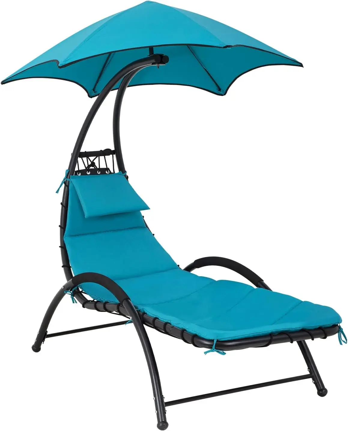 Outdoor Lounge Chair Patio Swing Hammock Recliner with Waterproof Canopy Removable Cushion Headrest for Pool Garden Backyard Porch Blue